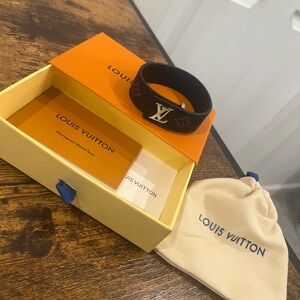 Louis Vuitton Black and White Bracelet with Silver Logo